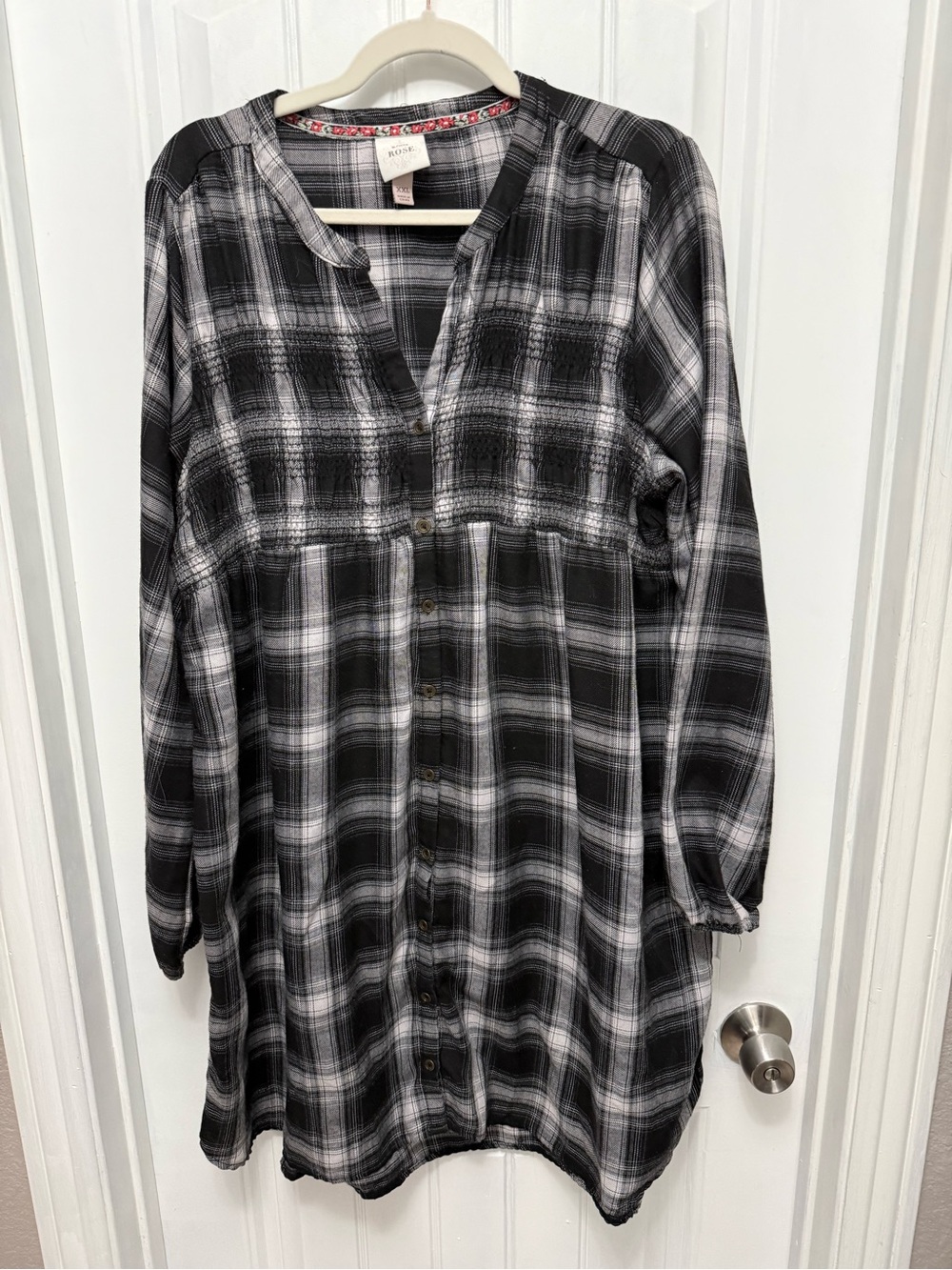 Knox Rose Black & White Plaid Button Down Shirt Dress Size XXL (57-5)
